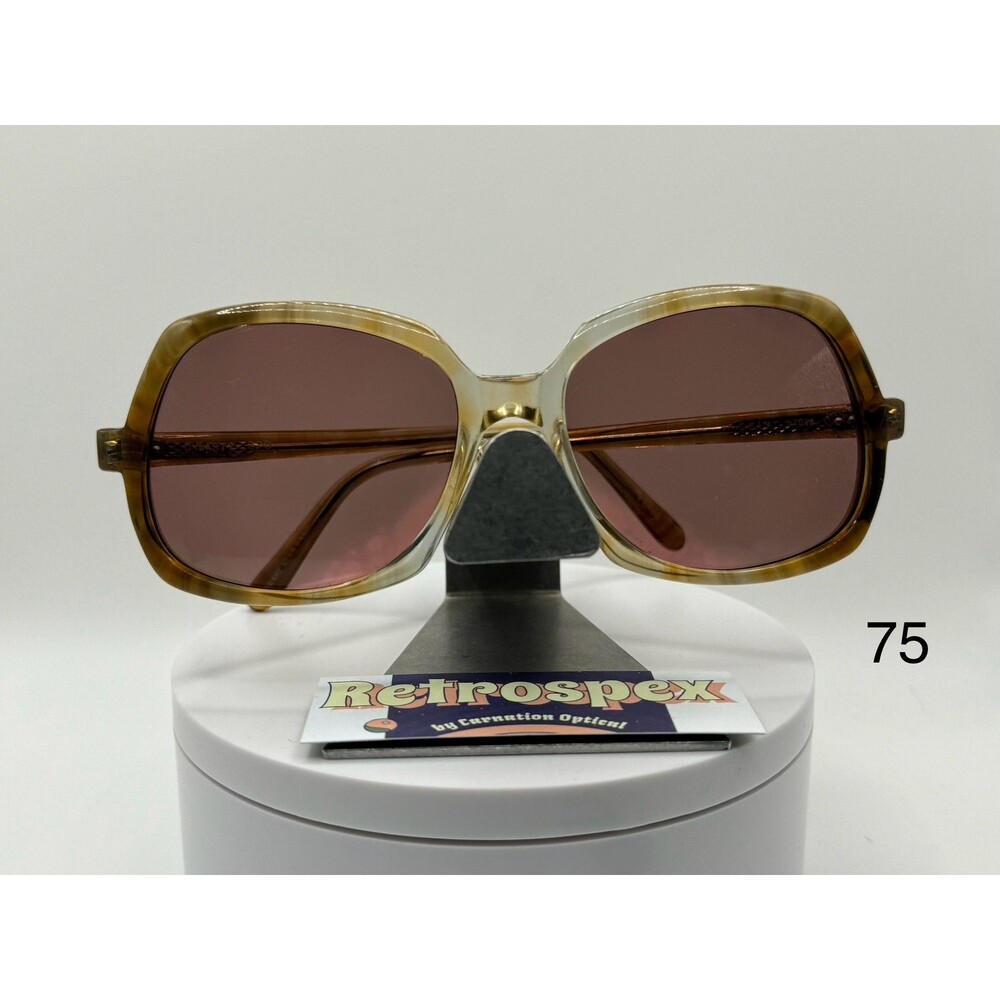 Vintage Oversize Sunglasses NOS Mauve Lens Dynasty 228 Amber Marble Frame Retro